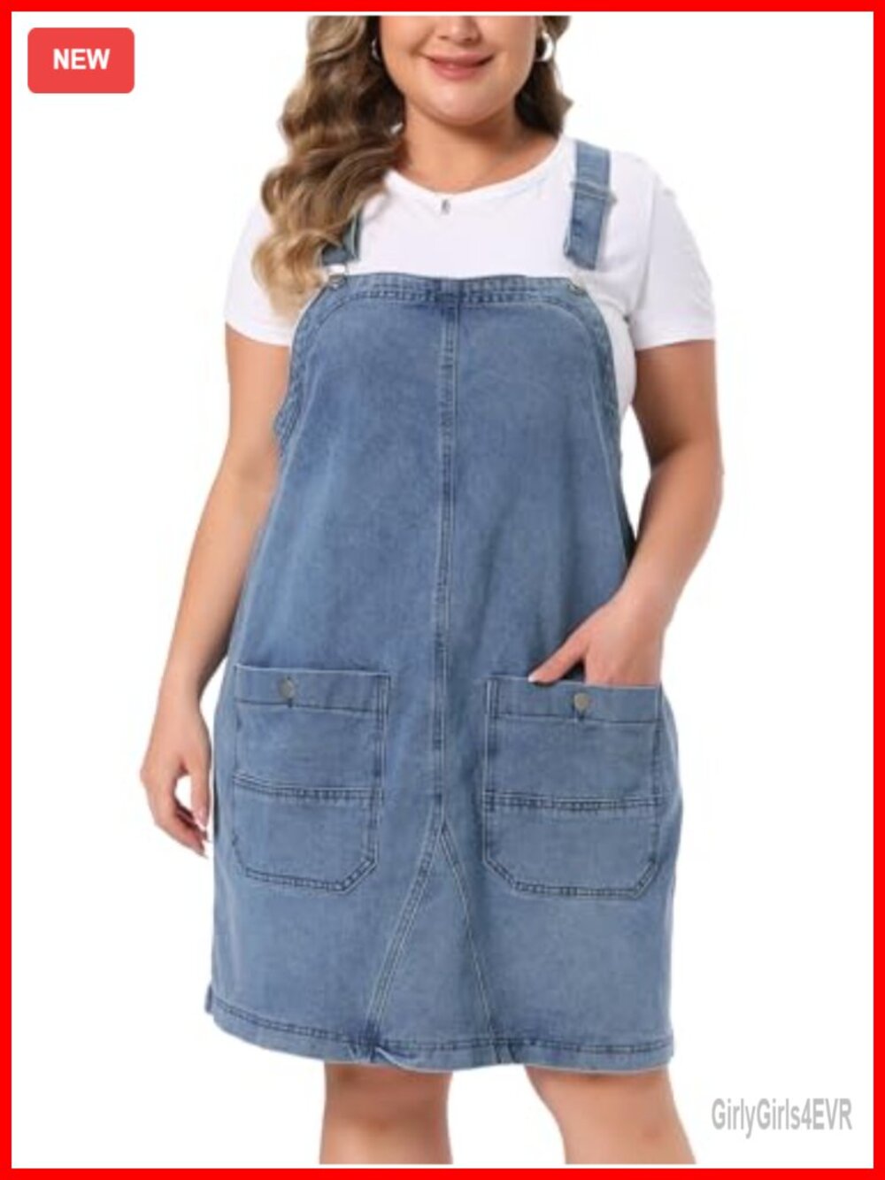 Plus Size Denim Overall Dress Adjustable Strap Bib Jumper with Pockets